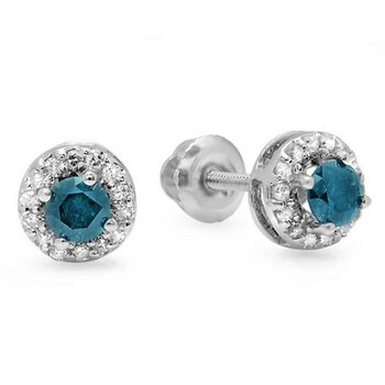 Bông tai Dazzling Rock Dazzlingrock Collection 0.45 Carat (Ctw) 14K Round Blue & White Diamond Ladies Halo Style Stud Earrings 1/2 Ct