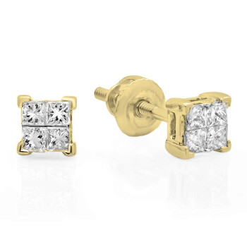 Bông tai Dazzling Rock Dazzlingrock Collection 0.33 Carat (Ctw) 14K Princess Diamond Ladies Invisible Stud Earrings 1/3 Ct