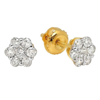 Bông tai Dazzling Rock 0.52 Carat (Ctw) Yellow Gold Plated Sterling Silver Round Diamond Ladies Cluster Earrings 1/2 Ct