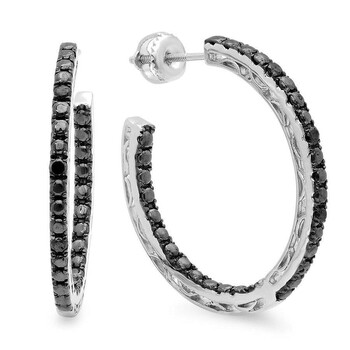 Dazzling Rock Dazzlingrock Collection 0.12 Carat (Ctw) Round Black Diamond Fine In And Out Hoop Earrings, Sterling Silver 1 Bông tai Dazzling Rock Dazzlingrock Collection 0.12 Carat (Ctw) Round Black Diamond Fine In And Out Hoop Earrings