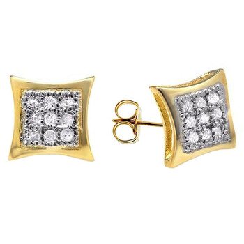 Bông tai Dazzling Rock 0.08 Carat (Ctw) 18K Yellow Gold Plated Sterling Silver Round Diamond Men'S Kite Shape Stud Earrings