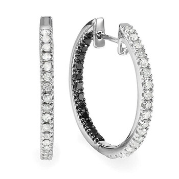 Bông tai Dazzling Rock Dazzlingrock Collection 1.00 Carat (Ctw) Black & White Round Diamond Ladies Hoop Earrings 1 Ct
