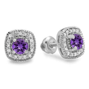 Home 3 Bông tai Dazzling Rock Dazzlingrock Collection 10K Round Cut Amethyst & White Diamond Ladies Halo Stud Earrings