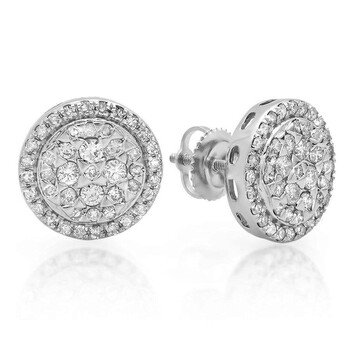 Bông tai Dazzling Rock Dazzlingrock Collection 0.90 Carat (Ctw) 14K Round White Diamond Ladies Circle Cluster Flower Stud Earrings