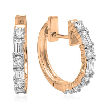 Bông tai Dazzling Rock Dazzlingrock Collection 0.45 Carat (Ctw) 10K Round & Baguette White Diamond Ladies Huggies Hoop Earrings 1/2 Ct