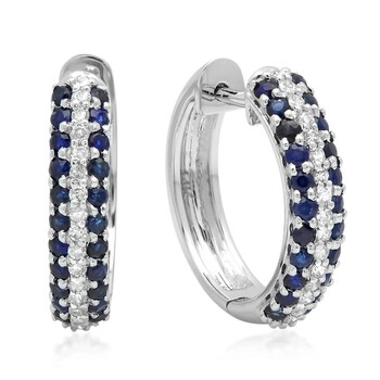 Dazzling Rock Dazzlingrock Collection 14K Round Blue Sapphire & White Diamond Ladies Pave Set Huggies Hoop Earrings, White Gold 2 Bông tai Dazzling Rock Dazzlingrock Collection 14K Round Blue Sapphire & White Diamond Ladies Pave Set Huggies Hoop Earrings