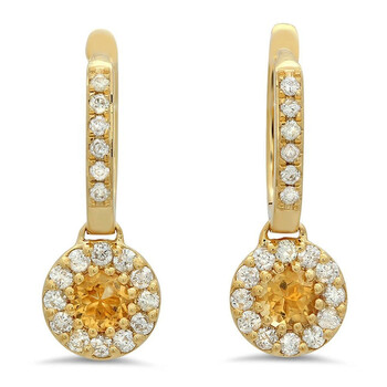 Bông tai Dazzling Rock Dazzlingrock Collection 14K Round Citrine & White Diamond Ladies Circle Halo Style Dangling Drop Earrings