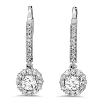 Bông tai Dazzling Rock Dazzlingrock Collection 0.95 Carat (Ctw) 14K Round White Diamond Ladies Halo Style Dangling Drop Earrings 1 Ct