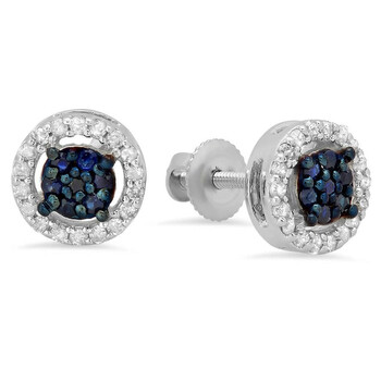 Bông tai Dazzling Rock Dazzlingrock Collection 10K Blue Sapphire & White Diamond Ladies Cluster Stud Earrings