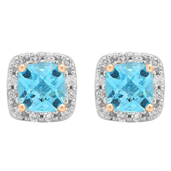 Dazzling Rock Dazzlingrock Collection 14K 6 Mm Each Cushion Blue Topaz & Round Diamond Ladies Square Frame Stud Earrings, Rose Gold 2 Bông tai Dazzling Rock Dazzlingrock Collection 14K 6 Mm Each Cushion Blue Topaz & Round Diamond Ladies Square Frame Stud Earrings