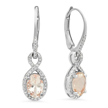 Bông tai Dazzling Rock Dazzlingrock Collection 10K Oval Morganite & Round White Diamond Ladies Infinity Dangling Earrings