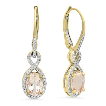 Bông tai Dazzling Rock Dazzlingrock Collection 10K Oval Morganite & Round White Diamond Ladies Infinity Dangling Earrings