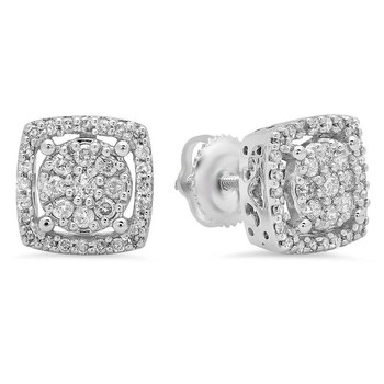 Dazzling Rock Dazzlingrock Collection 0.50 Carat (Ctw) 10K Real Round Cut White Diamond Ladies Cluster Stud Earrings 1/2 Ct, White Gold 2 Bông tai Dazzling Rock Dazzlingrock Collection 0.50 Carat (Ctw) 10K Real Round Cut White Diamond Ladies Cluster Stud Earrings 1/2 Ct