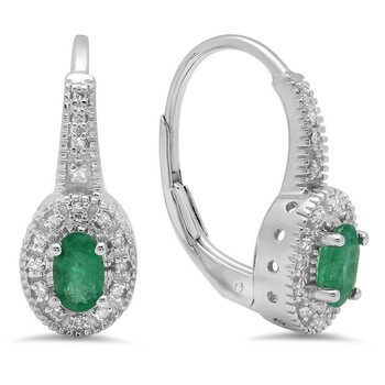 Dazzling Rock Dazzlingrock Collection 10K Oval Cut Emerald & Round Cut White Diamond Ladies Halo Style Millgrain Hoop Earrings, White Gold 2 Bông tai Dazzling Rock Dazzlingrock Collection 10K Oval Cut Emerald & Round Cut White Diamond Ladies Halo Style Millgrain Hoop Earrings