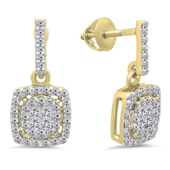 Dazzling Rock Dazzlingrock Collection 0.60 Carat (Ctw) 10K Princess & Round White Diamond Ladies Cluster Style Drop Earrings, Yellow Gold 2 Bông tai Dazzling Rock Dazzlingrock Collection 0.60 Carat (Ctw) 10K Princess & Round White Diamond Ladies Cluster Style Drop Earrings