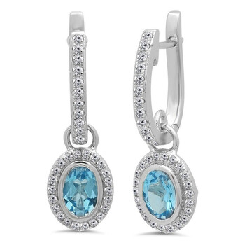 Dazzling Rock Dazzlingrock Collection 14K 5X3 Mm Each Oval Blue Topaz & Round Diamond Ladies Halo Dangling Drop Earrings, White Gold 2 Bông tai Dazzling Rock Dazzlingrock Collection 14K 5X3 Mm Each Oval Blue Topaz & Round Diamond Ladies Halo Dangling Drop Earrings