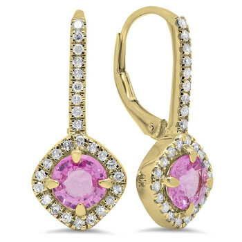 Bông tai Dazzling Rock Dazzlingrock Collection 14K Round Cut Pink Sapphire & White Diamond Ladies Halo Style Hoop Earrings