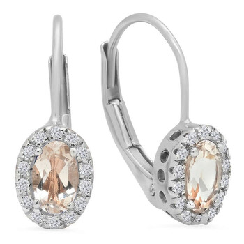 Dazzling Rock Dazzlingrock Collection 14K Oval Cut Morganite & Round Cut White Diamond Ladies Halo Style Hoop Earrings, White Gold 2 Bông tai Dazzling Rock Dazzlingrock Collection 14K Oval Cut Morganite & Round Cut White Diamond Ladies Halo Style Hoop Earrings