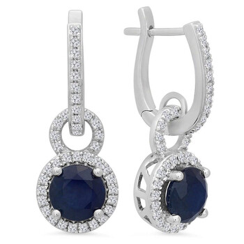 Dazzling Rock Dazzlingrock Collection Round Cut Blue Sapphire & White Diamond Ladies Halo Style Dangling Drop Earrings, Sterling Silver 1 Bông tai Dazzling Rock Dazzlingrock Collection Round Cut Blue Sapphire & White Diamond Ladies Halo Style Dangling Drop Earrings