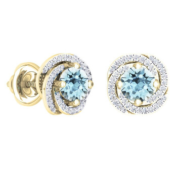 Dazzling Rock Dazzlingrock Collection 18K 6 Mm Each Round Aquamarine & White Diamond Ladies Halo Style Stud Earrings, Yellow Gold 1 Bông tai Dazzling Rock Dazzlingrock Collection 18K 6 Mm Each Round Aquamarine & White Diamond Ladies Halo Style Stud Earrings