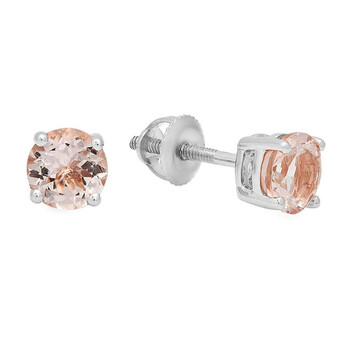 Bông tai Dazzling Rock Dazzlingrock Collection 0.95 Carat (Ctw) 18K 5 Mm Round Morganite Ladies Solitaire Stud Earrings 1 Ct