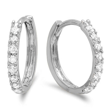 Bông tai Dazzling Rock Dazzlingrock Collection 0.22 Carat 10K Real Round White Diamond Ladies Hoop Earrings 1/4 Ct