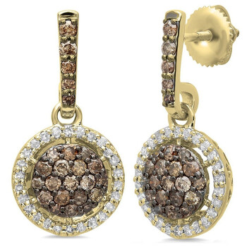 Dazzling Rock Dazzlingrock Collection 1.15 Carat (Ctw) 14K Round Cut Champagne & White Diamond Ladies Dangling Drop Earrings, Yellow Gold 2 Bông tai Dazzling Rock Dazzlingrock Collection 1.15 Carat (Ctw) 14K Round Cut Champagne & White Diamond Ladies Dangling Drop Earrings