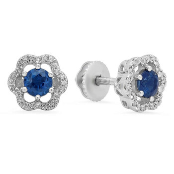 Bông tai Dazzling Rock Dazzlingrock Collection 14K 4.2 Mm Blue Sapphire & White Diamond Ladies Flower Shape Cluster Stud Earrings