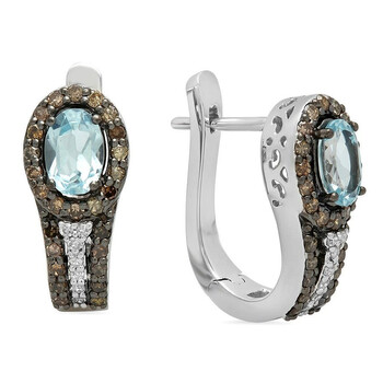 Bông tai Dazzling Rock Dazzlingrock Collection 14K Oval Cut Blue Topaz & Round Cut Champagne & White Diamond Ladies Halo Hoop Earrings