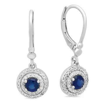Bông tai Dazzling Rock Dazzlingrock Collection 10K 4 Mm Each Round Blue Sapphire & White Diamond Ladies Halo Dangling Drop Earrings