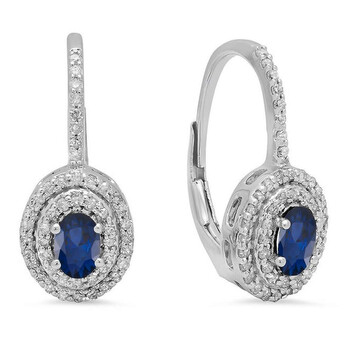 Dazzling Rock Dazzlingrock Collection 10K Oval Blue Sapphire & Round White Diamond Ladies Halo Style Dangling Drop Earrings, White Gold 2 Bông tai Dazzling Rock Dazzlingrock Collection 10K Oval Blue Sapphire & Round White Diamond Ladies Halo Style Dangling Drop Earrings