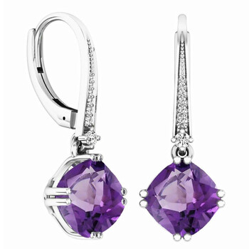 Bông tai Dazzling Rock Dazzlingrock Collection 14K Cushion Cut Amethyst & Round Cut White Diamond Ladies Dangling Drop Earrings