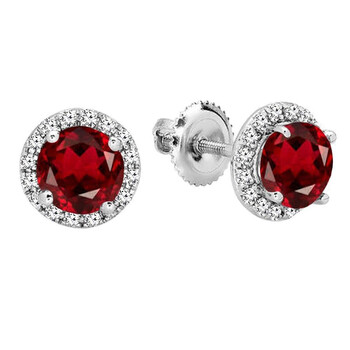 Dazzling Rock Dazzlingrock Collection 14K Round Garnet & White Diamond Ladies Halo Style Stud Earrings, White Gold 1 Bông tai Dazzling Rock Dazzlingrock Collection 14K Round Garnet & White Diamond Ladies Halo Style Stud Earrings