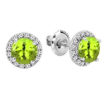 Dazzling Rock Dazzlingrock Collection 14K Round Peridot & White Diamond Ladies Halo Style Stud Earrings, White Gold 1 Bông tai Dazzling Rock Dazzlingrock Collection 14K Round Peridot & White Diamond Ladies Halo Style Stud Earrings