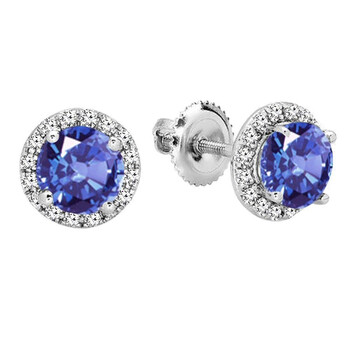 Dazzling Rock Dazzlingrock Collection 14K Round Tanzanite & White Diamond Ladies Halo Stud Earrings, White Gold 1 Bông tai Dazzling Rock Dazzlingrock Collection 14K Round Tanzanite & White Diamond Ladies Halo Stud Earrings