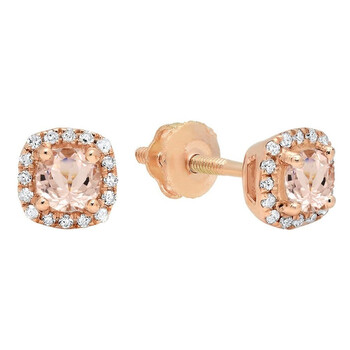 Dazzling Rock Dazzlingrock Collection 10K 3.5 Mm Each Round Gemstone & White Diamond Ladies Halo Style Stud Earrings (Morganite), Rose Gold 2 Bông tai Dazzling Rock Dazzlingrock Collection 10K 3.5 Mm Each Round Gemstone & White Diamond Ladies Halo Style Stud Earrings (Morganite)