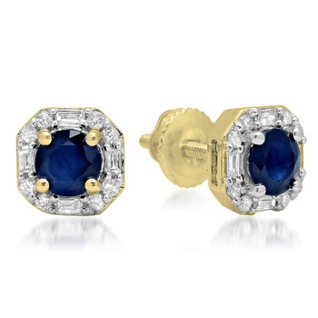 Dazzling Rock Dazzlingrock Collection 10K Round Blue Sapphire & Baguette & Round White Diamond Ladies Halo Style Stud Earrings, Yellow Gold 1 Bông tai Dazzling Rock Dazzlingrock Collection 10K Round Blue Sapphire & Baguette & Round White Diamond Ladies Halo Style Stud Earrings