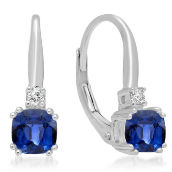 Dazzling Rock Dazzlingrock Collection 10K 5 Mm Each Cushion Blue Sapphire & Round White Diamond Ladies Dangling Drop Earrings, White Gold 2 Bông tai Dazzling Rock Dazzlingrock Collection 10K 5 Mm Each Cushion Blue Sapphire & Round White Diamond Ladies Dangling Drop Earrings