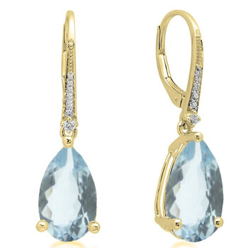Dazzling Rock Dazzlingrock Collection 14K 14X8 Mm Each Pear Aquamarine & Round White Diamond Dangling Drop Earrings, Yellow Gold 2 Bông tai Dazzling Rock Dazzlingrock Collection 14K 14X8 Mm Each Pear Aquamarine & Round White Diamond Dangling Drop Earrings