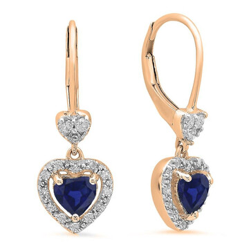 Bông tai Dazzling Rock Dazzlingrock Collection 10K Heart Cut Blue Sapphire & Round White Diamond Ladies Heart Dangling Drop Earrings