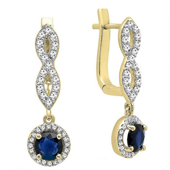 Dazzling Rock Dazzlingrock Collection 10K 5 Mm Each Round Blue Sapphire & White Diamond Ladies Halo Dangling Drop Earrings, Yellow Gold 1 Bông tai Dazzling Rock Dazzlingrock Collection 10K 5 Mm Each Round Blue Sapphire & White Diamond Ladies Halo Dangling Drop Earrings