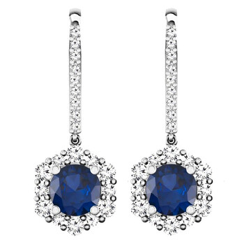 Bông tai Dazzling Rock Dazzlingrock Collection 10K Round 4.5 Mm Each Round Blue Sapphire & Diamond Ladies Halo Dangling Drop Earrings