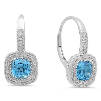 Dazzling Rock Dazzlingrock Collection 14K Each 6 Mm Cushion Blue Topaz & Round Diamond Ladies Halo Dangling Drop Earrings, White Gold 1 Bông tai Dazzling Rock Dazzlingrock Collection 14K Each 6 Mm Cushion Blue Topaz & Round Diamond Ladies Halo Dangling Drop Earrings