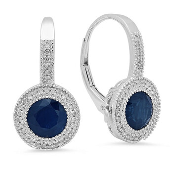 Dazzling Rock Dazzlingrock Collection 14K 6 Mm Each Round Blue Sapphire & White Diamond Ladies Halo Style Drop Earrings, White Gold 1 Bông tai Dazzling Rock Dazzlingrock Collection 14K 6 Mm Each Round Blue Sapphire & White Diamond Ladies Halo Style Drop Earrings
