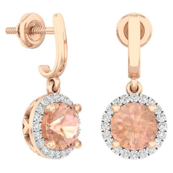 Dazzling Rock Dazzlingrock Collection 10K 6 Mm Each Round Morganite & White Diamond Ladies Dangling Drop Earrings, Rose Gold 2 Bông tai Dazzling Rock Dazzlingrock Collection 10K 6 Mm Each Round Morganite & White Diamond Ladies Dangling Drop Earrings