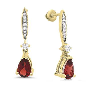 Bông tai Dazzling Rock Dazzlingrock Collection 10K 8X5 Mm Each Pear Garnet & Round White Diamond Ladies Dangling Drop Earrings