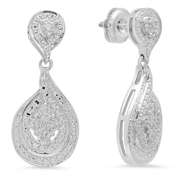 Bông tai Dazzling Rock Dazzlingrock Collection 0.15 Carat (Ctw) Round White Diamond Ladies Dangling Drop Earrings