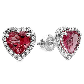 Dazzling Rock Dazzlingrock Collection 10K Heart Rhodolite Garnet & White Diamond Ladies Halo Stud Earrings, White Gold 2 Bông tai Dazzling Rock Dazzlingrock Collection 10K Heart Rhodolite Garnet & White Diamond Ladies Halo Stud Earrings