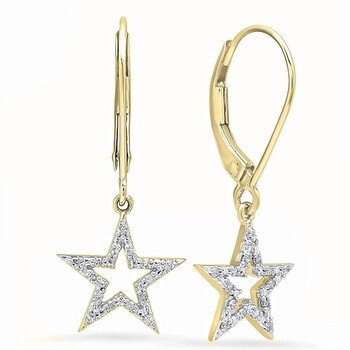 Bông tai Dazzling Rock Dazzlingrock Collection 0.15 Carat (Ctw) 10K Round Cut White Diamond Ladies Star Shape Fashion Dangling Earrings