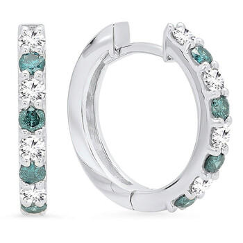 Bông tai Dazzling Rock Dazzlingrock Collection 0.75 Carat (Ctw) 14K Round White & Blue Diamond Ladies Fine Dainty Hoop Earrings 3/4 Ct